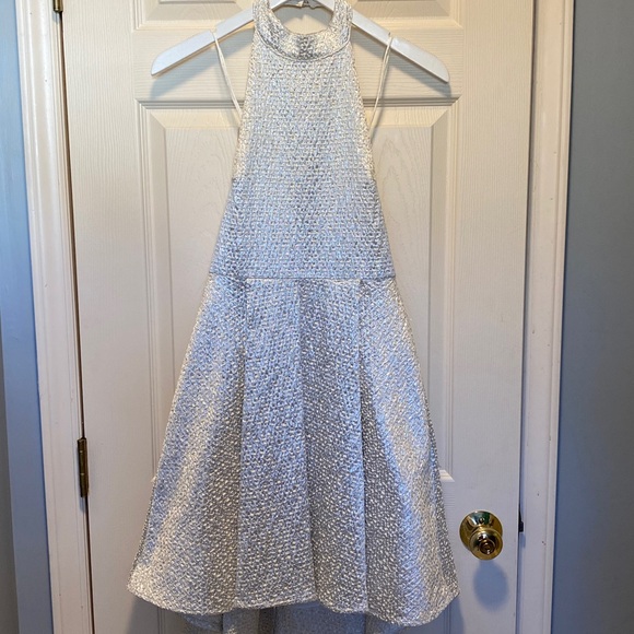 Alice + Olivia Sparkly Silver Halter Dress - Picture 2 of 8